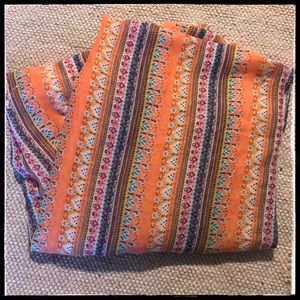 📣SOLD Boho Orange Striped Floral Scarf Or Sarong Fringe